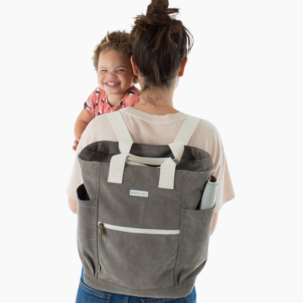 Birdling olive green canvas backpacker diaper bag